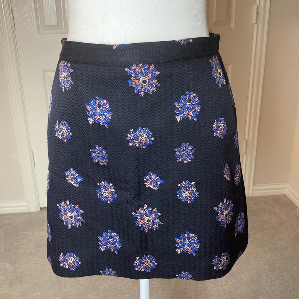 Club Monaco Navy Silk Blend Floral Burst Skirt